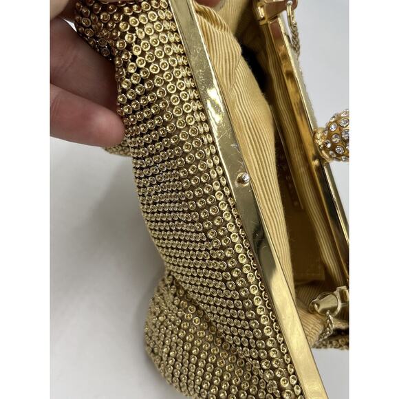 Whiting & Davis Gold Crystal Ball Metal Mesh Evening Clutch Bag Purse - Picture 11 of 16